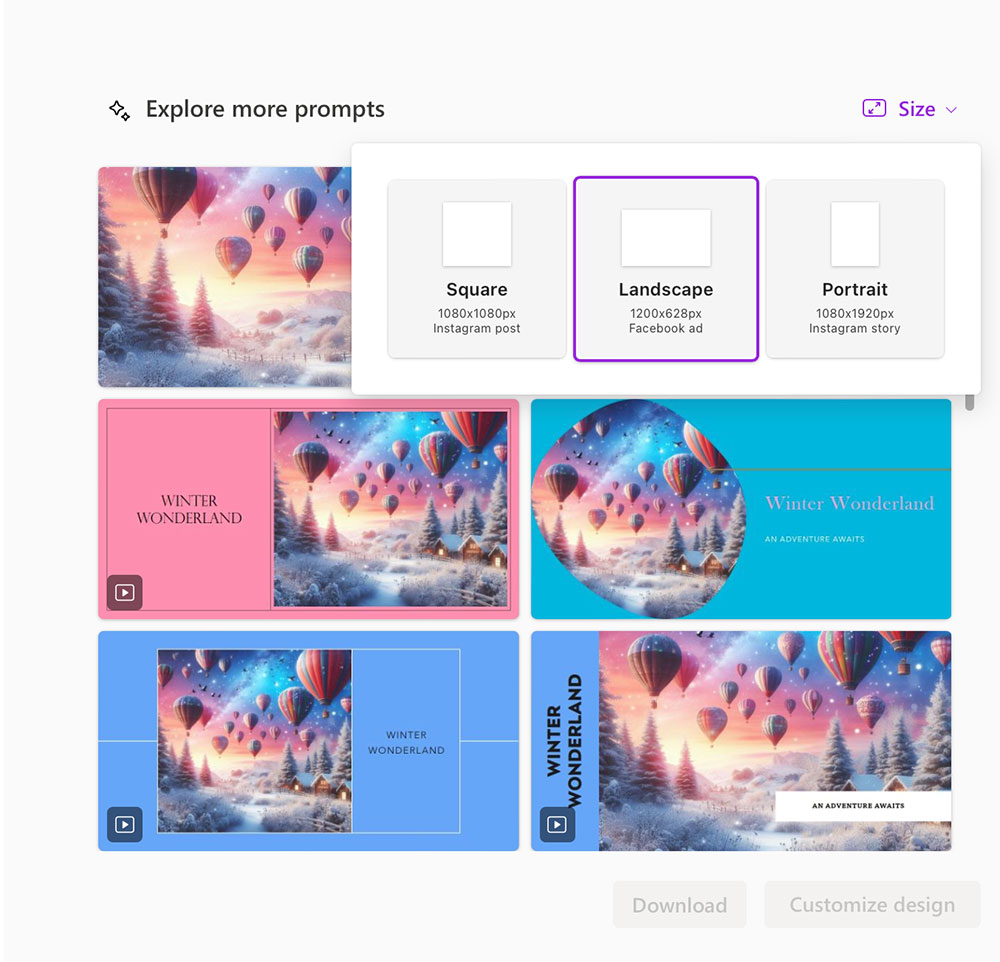 When it comes to design, there are some templates and dimension options.